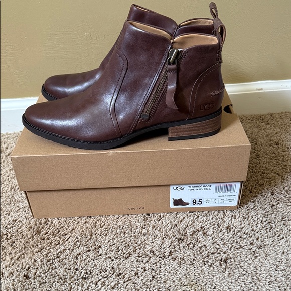 UGG Chocolate Leather Ankle Boots - Picture 1 of 1